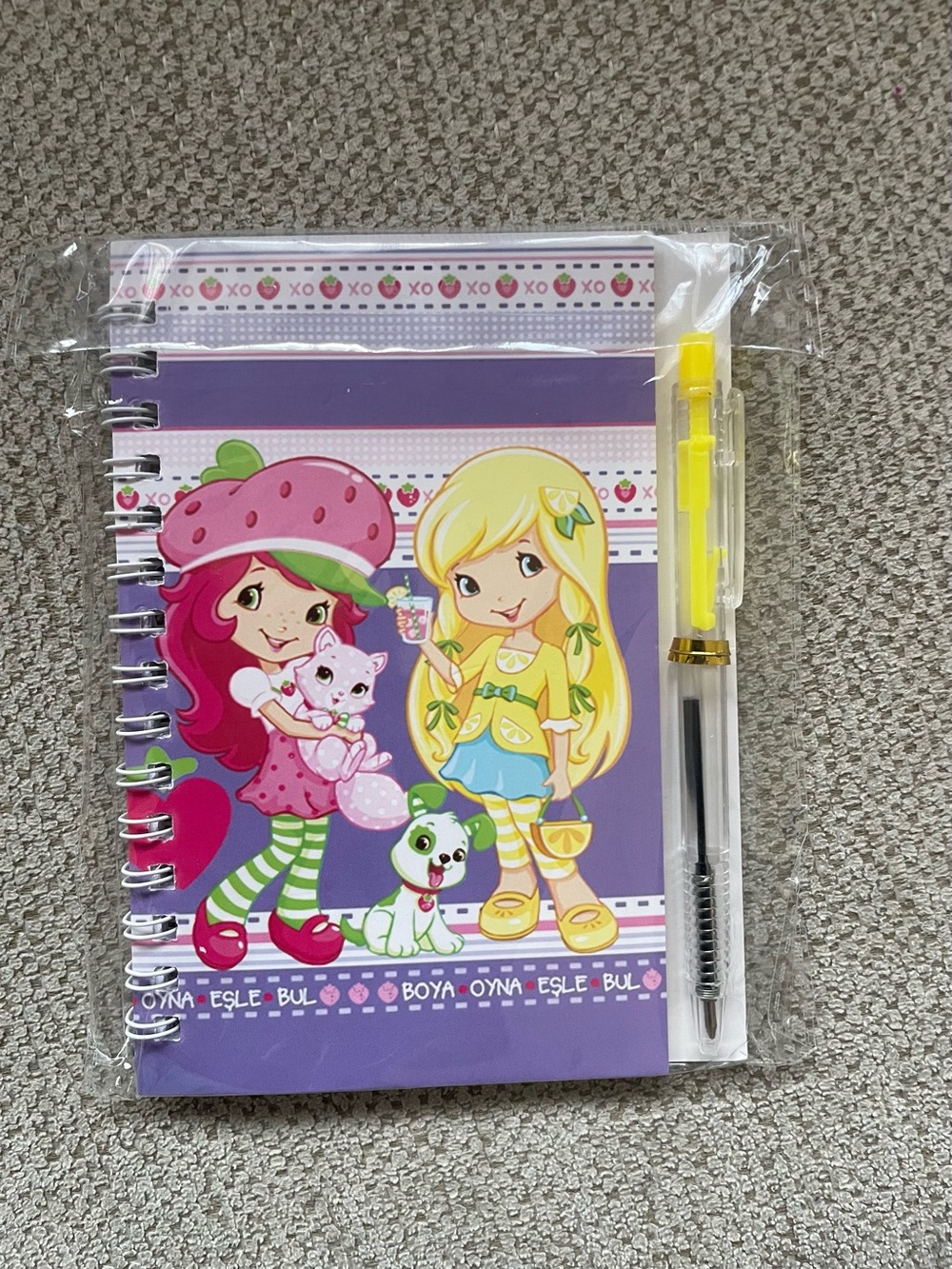 Purple Kids Spiral Notebook with Pen - Cute Cartoon Design